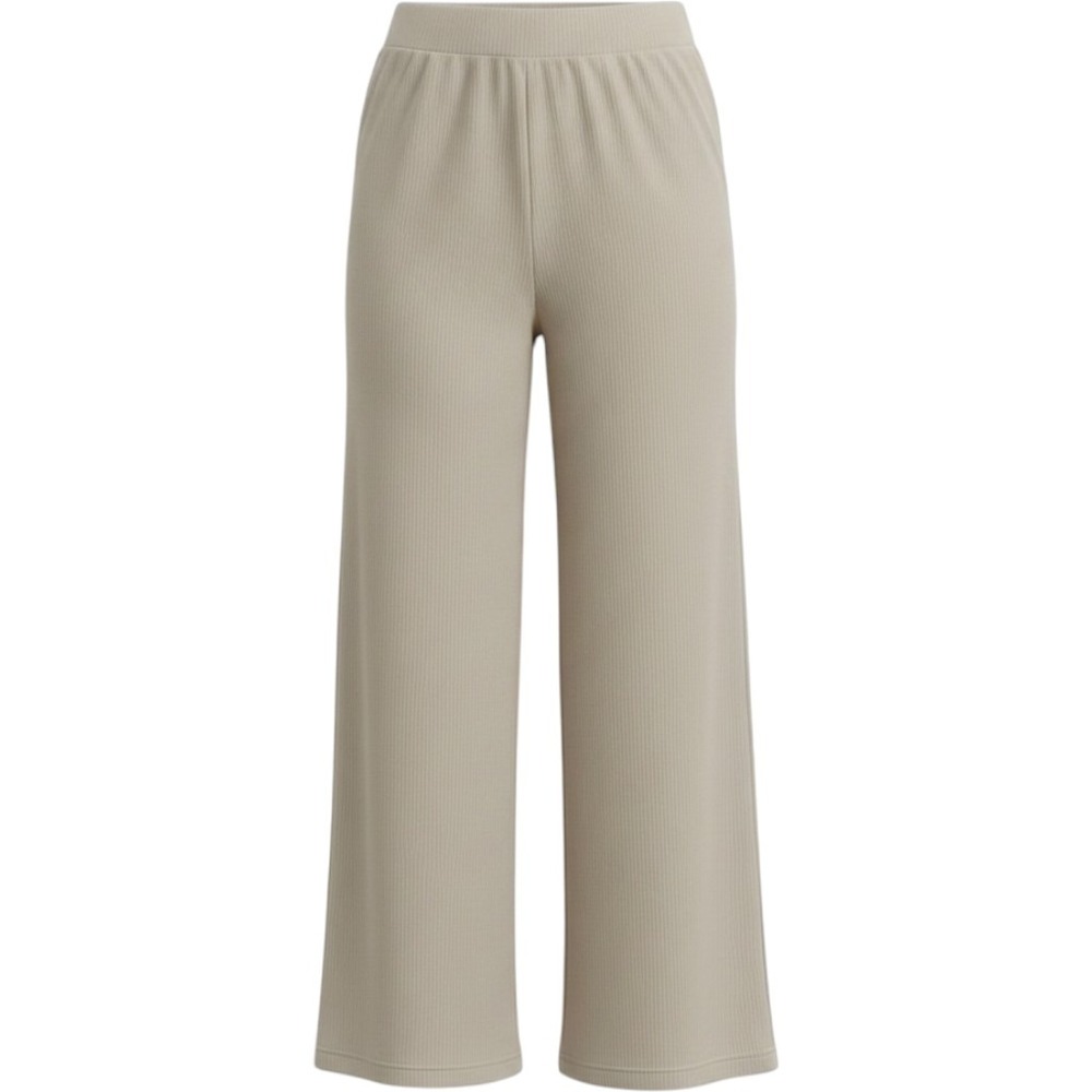 Adrianna Papell Womens Wide Leg Pull On Pants Beige Rib Knit Size L Comfort